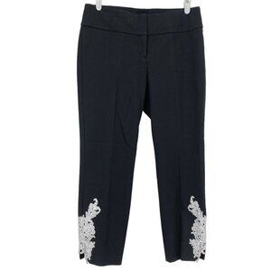 Alfani Women Stretch Slim White Lace Overlay Black Cropped Pants Sz 6 Wide Waist